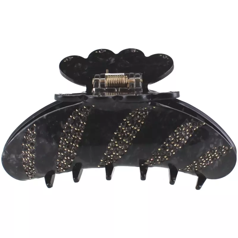 By Stær Agnes Hair Clip Large   Dark Grey With Stone
